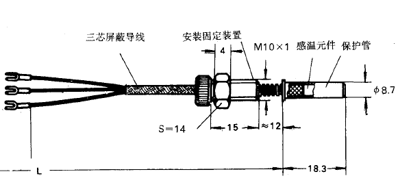 WZPM-201B固定螺紋壓簧式端面熱電阻安裝尺寸