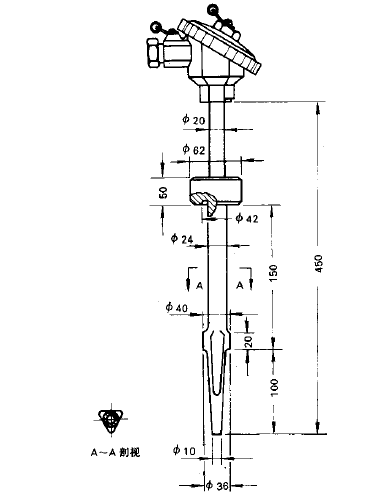 WRN-625化工用焊接式錐形套管熱電偶安裝圖片
