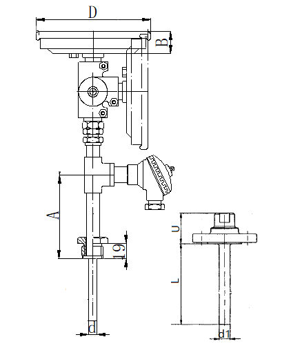 WSSP-474法蘭抽芯式萬向一體化雙金屬溫度計安裝圖片
